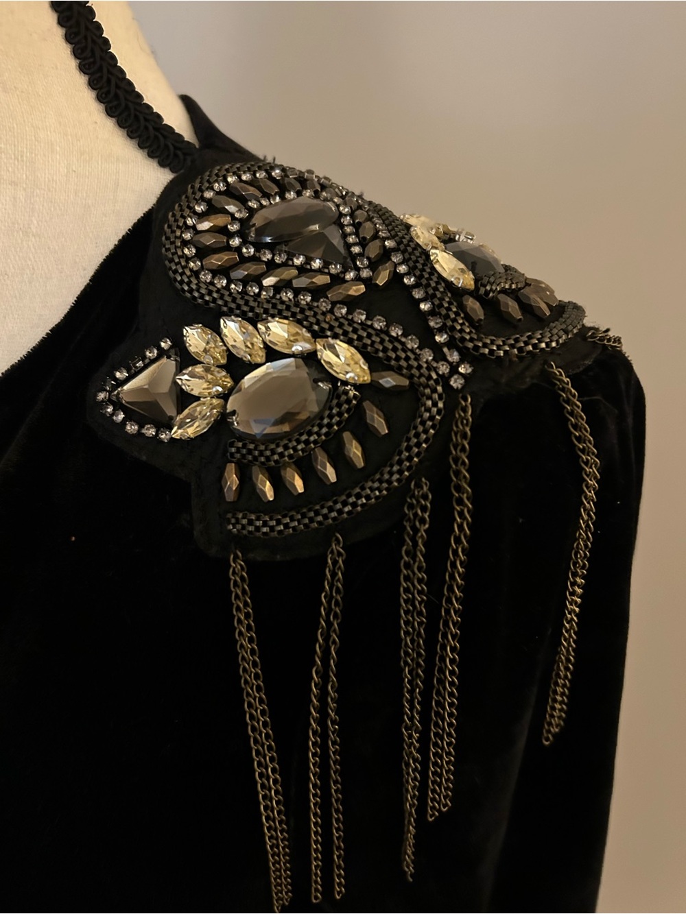Zara Black Velvet Embellished Shoulder Bodysuit Top SZ M - Picture 7 of 10
